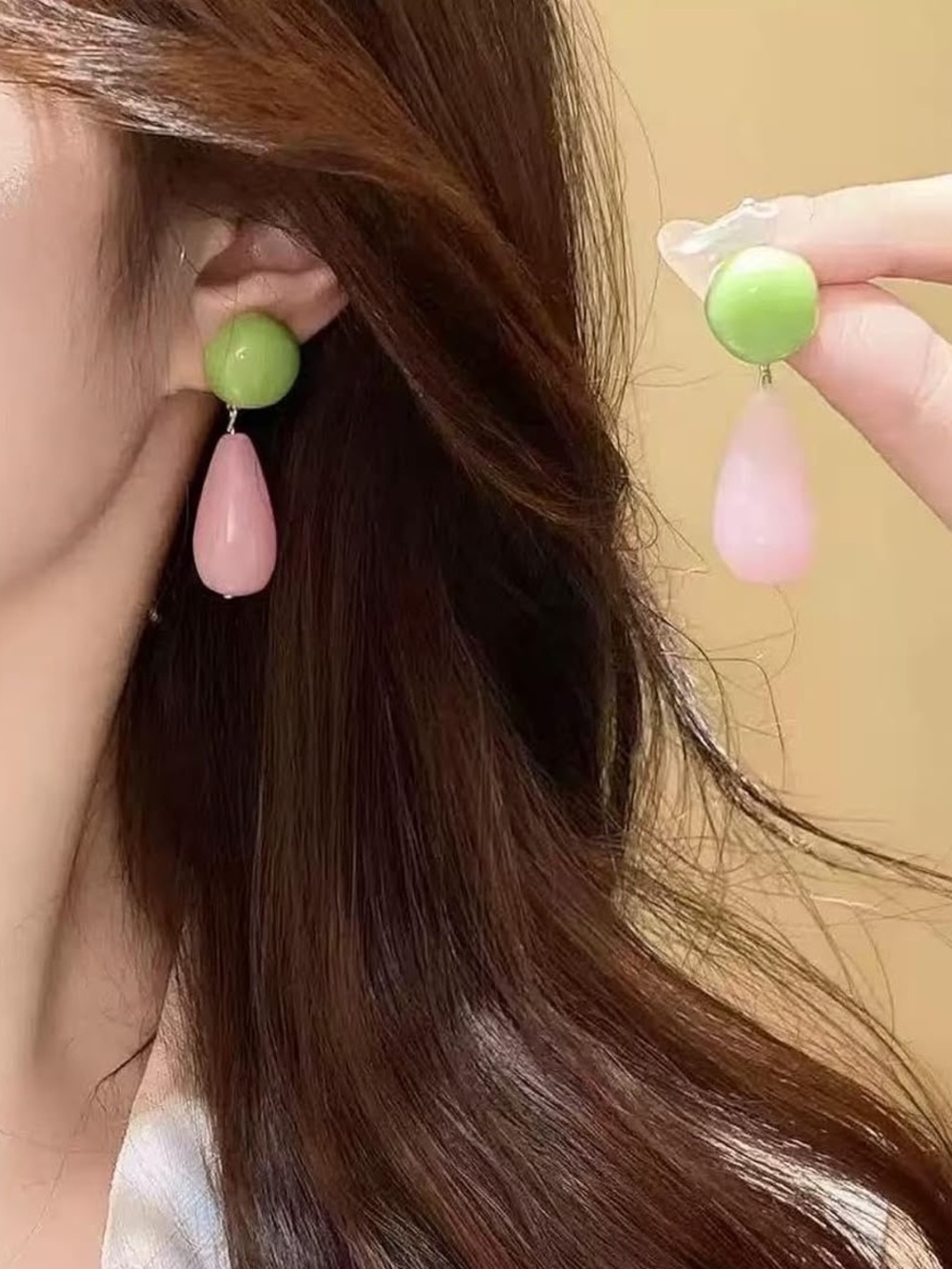 Anthropologie Lime Green & Blush Pink Drop Earrings